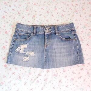 y2k low rise distressed denim mini skirt raw hem old navy